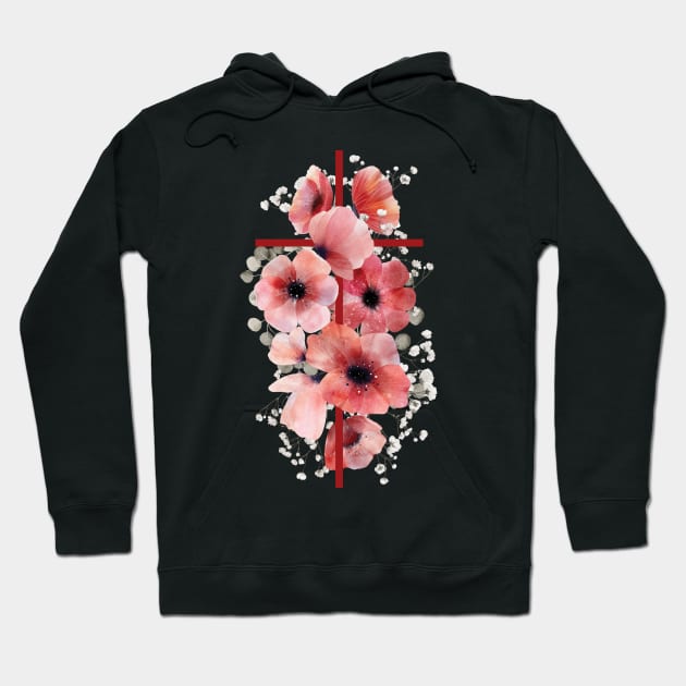 Red poppies floral cross Hoodie by LollysLane